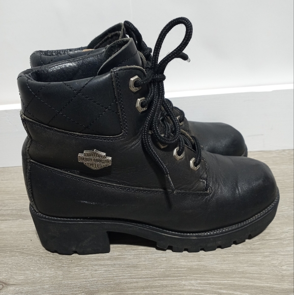 Harley-Davidson Shoes - Harley-Davidson Woman's Black Leather Platform Heeled Boots Size 6.5